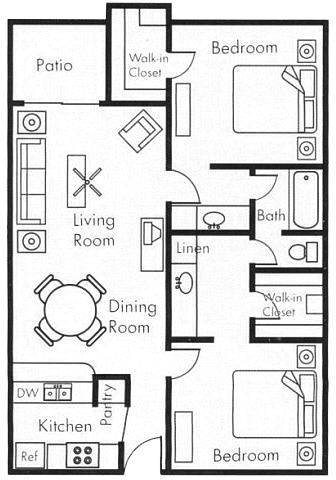 Biltmore on the Lake in Phoenix, Arizona 2x1 D Floor Plan